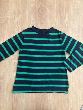 Ralph Lauren Navy & Green Striped Long Sleeve Tee - Polo Logo